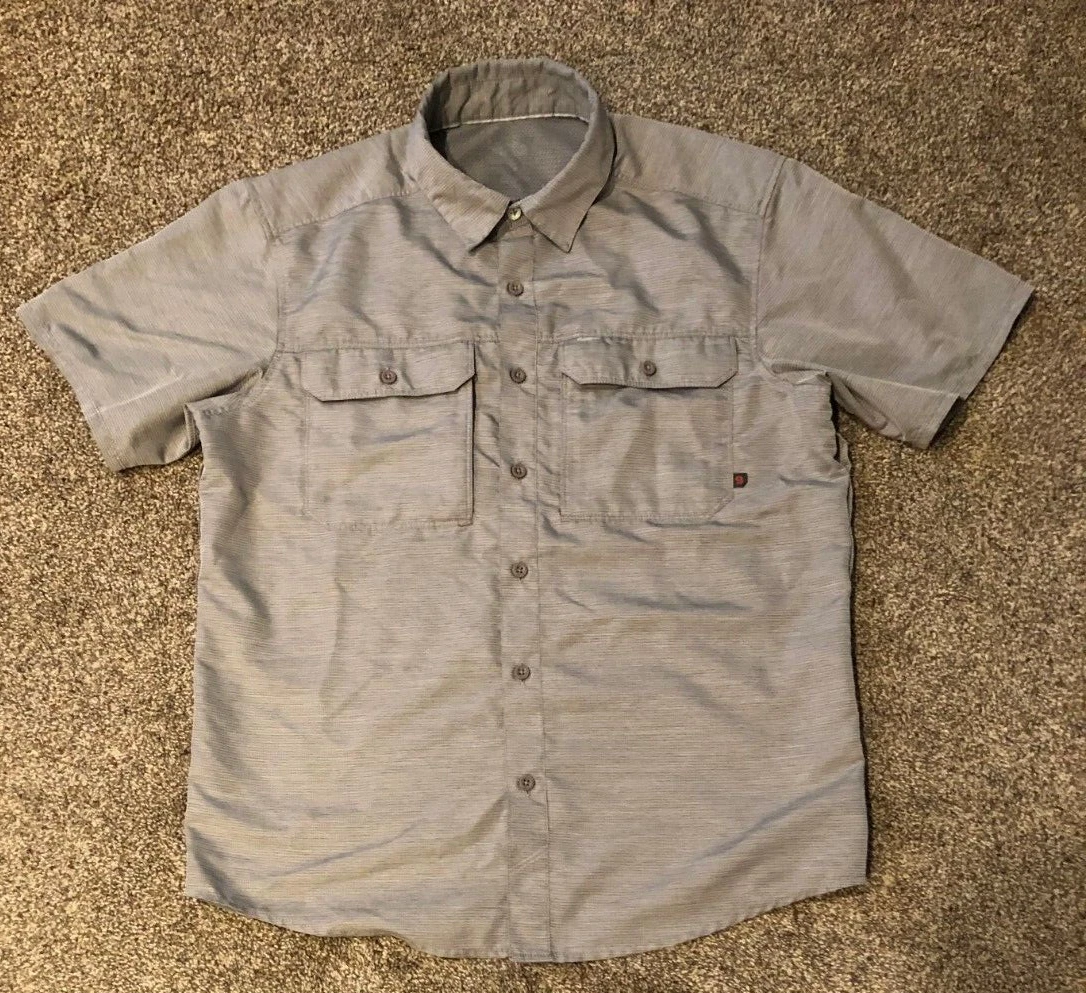 Mountain Hardwear Canyon Gray Vented Short Sleeve Button Up Hiking Shirt Men's S