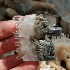 Natural Crystal Clusters Quartz Mineral Specimens,Hand-Carved Seahorse Healing,1