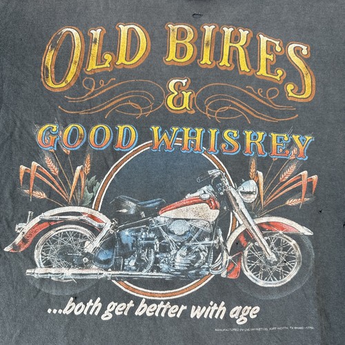 Vintage Old Bikes Good Whiskey 3D Emblem Harley Davidson Tee Gr. XL Faded Single - Bild 3 von 15