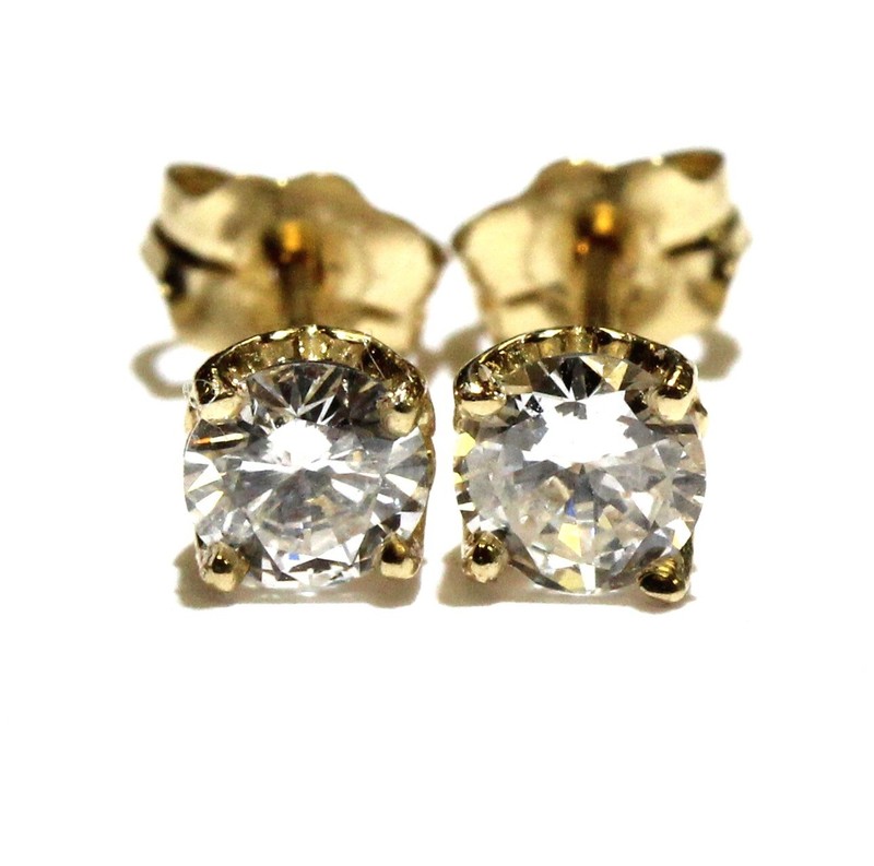 New 14k yellow gold .55ct I1 H Fancy prong round diamond stud earrings