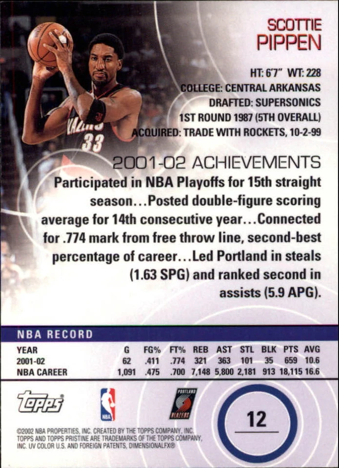 2002-03 Topps Pristine #12 Scottie Pippen - NM-MT - Image 2 of 2