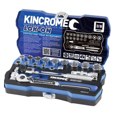 #ad KINCROME LOK ON 19 Piece 3 8quot; Drive METRIC Tools Case Socket Set Storage K27010 AU $174.95