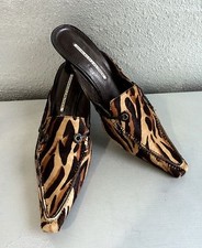 DONALD PLINER Animal Print Calf Pony Hair Slide Mule Kitten Heels