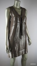 Marc Jacobs Mini Dress Sz M Metallic Gold Knit Jersey Sleeveless Liquid Metal