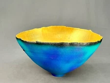 Cheryl Williams Studio Pottery 8" x 15" PROSPERITY BOWL Blue/Green/Gold MRP $700