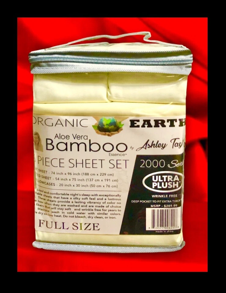JUEGO DE SÁBANAS TAMAÑO COMPLETO 6 piezas Ashley Taylor Aloe Vera Bambú 2000 CONTADOR DE HILOS Foto 2 de 4
