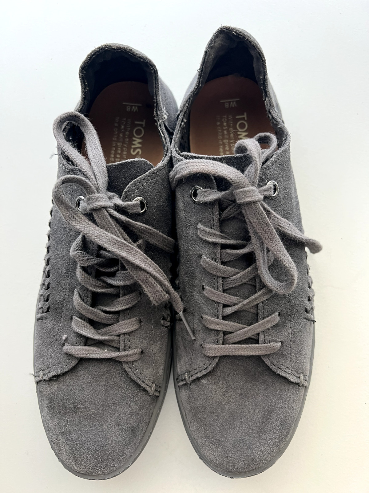 TOMS Women's Lenox Sneaker Gray Suede Woven Lace-Up Casual Size 8