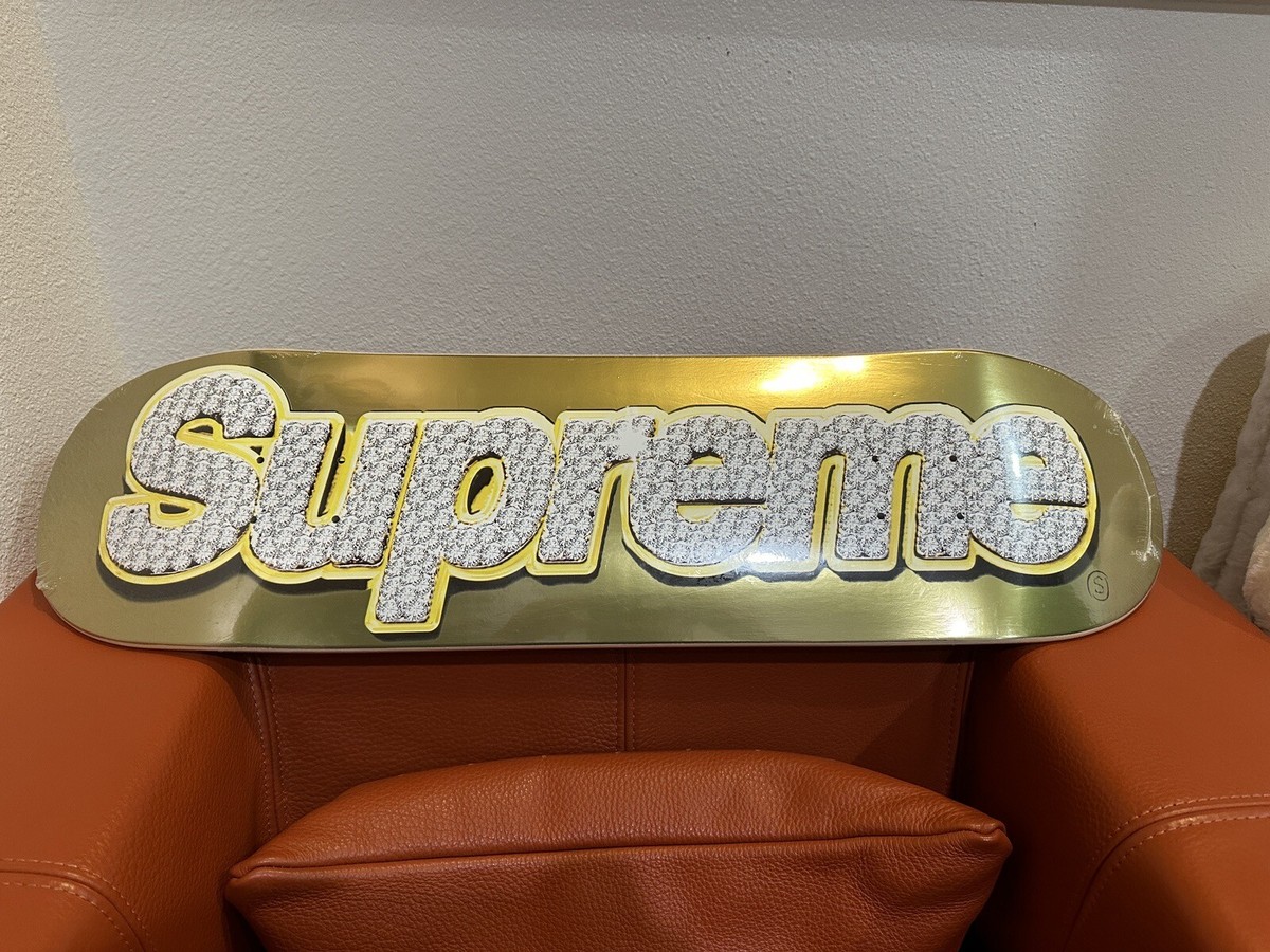 Supreme Bling Box Logo Gold Skate Deck Skateboard SS22 Size Supreme Bling Box Logo Gold Skate Deck Skateboard SS22 Size