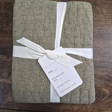 POTTERY BARN PICK STITCH HANDCRAFTED COTTON/LINEN QUILTED SHAM, EURO ~ LODEN