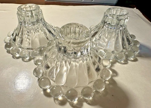 Anchor Hocking Berwick Boopie Clear Glass Candle Holders Set Of 3 Vintage 1950s