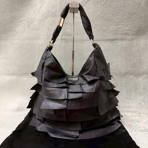 Yves Saint Laurent Saint Tropez Tiered Ruffle Black Leather Hobo Bag good used