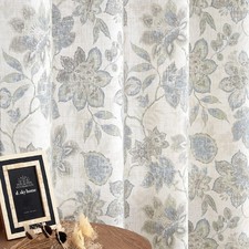 Floral Botanical Light Filtering Curtain Panel with Green and Blue Leaf for R...