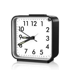 Non Ticking Analog Small Clock w/ Snooze and Light Battery Operated Alarm Clock