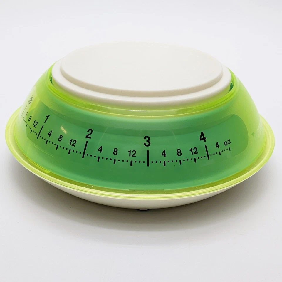 Báscula de cocina Tupperware vintage rara | Báscula de alimentos verde neón libras y kilogramos Foto 3 de 4