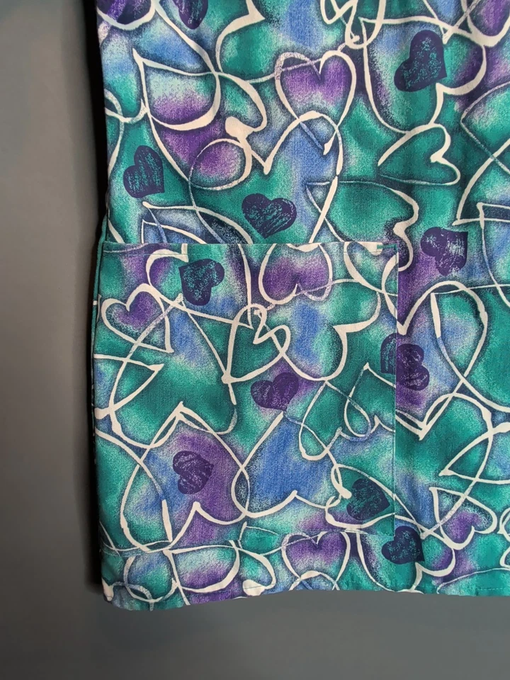 Scrub Set Women's Crest Teal Hearts Medium Top And PL Uniform Teal Large Pants - Image 3 of 4