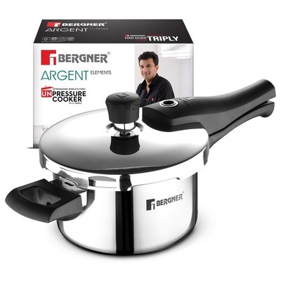 Bergner Argent Triply SS Outer Lid Pressure Cooker Healthy Cooking Sturdy Handle