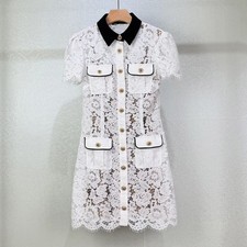 Self-Portrait Womens Summer Contrasting Color Lapel High Waist Short Lace Dress