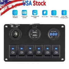 12V LED 6 Gang On/Off Rocker Switch Panel Car Truck Boat Marine Inline Fuse Box