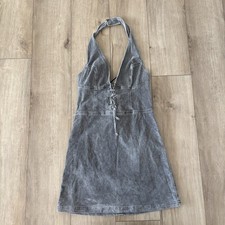 Urban Outfitters UO Alejandra Corduroy Mini Dress size Small Light Grey Halter