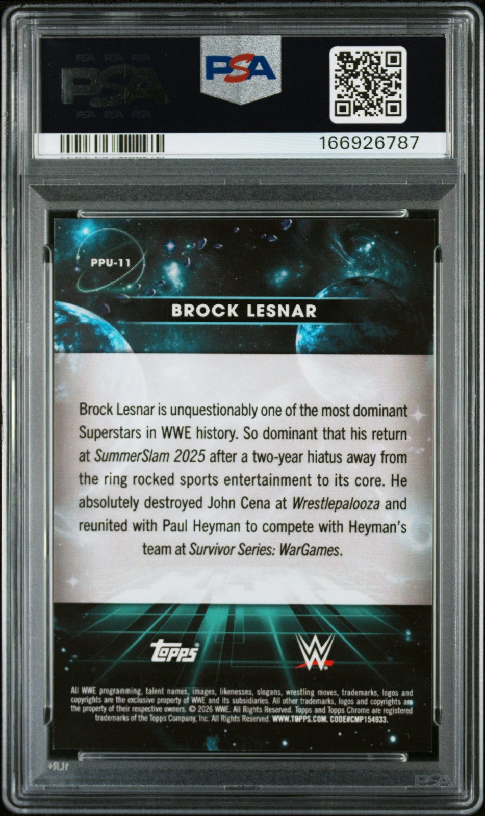 2026 TOPPS COSMIC CHROME WWE PLANETARY PURSUIT URANUS BROCK LESNAR PSA 10 view 2