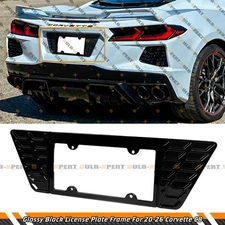 For 20-26 Corvette C8 Z51 Z06 Gloss Black Rear License Plate Frame Holder Panel
