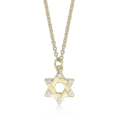 18K Gelbgold plattiert Silber jüdischer Stern Anhänger Halskette mit im Labor gezüchtetem Diamanten