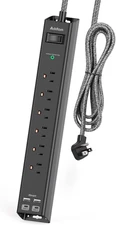 Surge Protector Power Strip 6 Outlet 4 USB 2 USB-C Flat Plug Wall Mount 5FT Cord