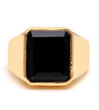 Natural Black Onyx Octagon Shape Ring Sterling Silver Gold Boho Jewelry For Him