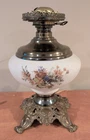 Vintage GWTW Gone With The Wind Hurricane Satin Glass Floral Lamp Base Only