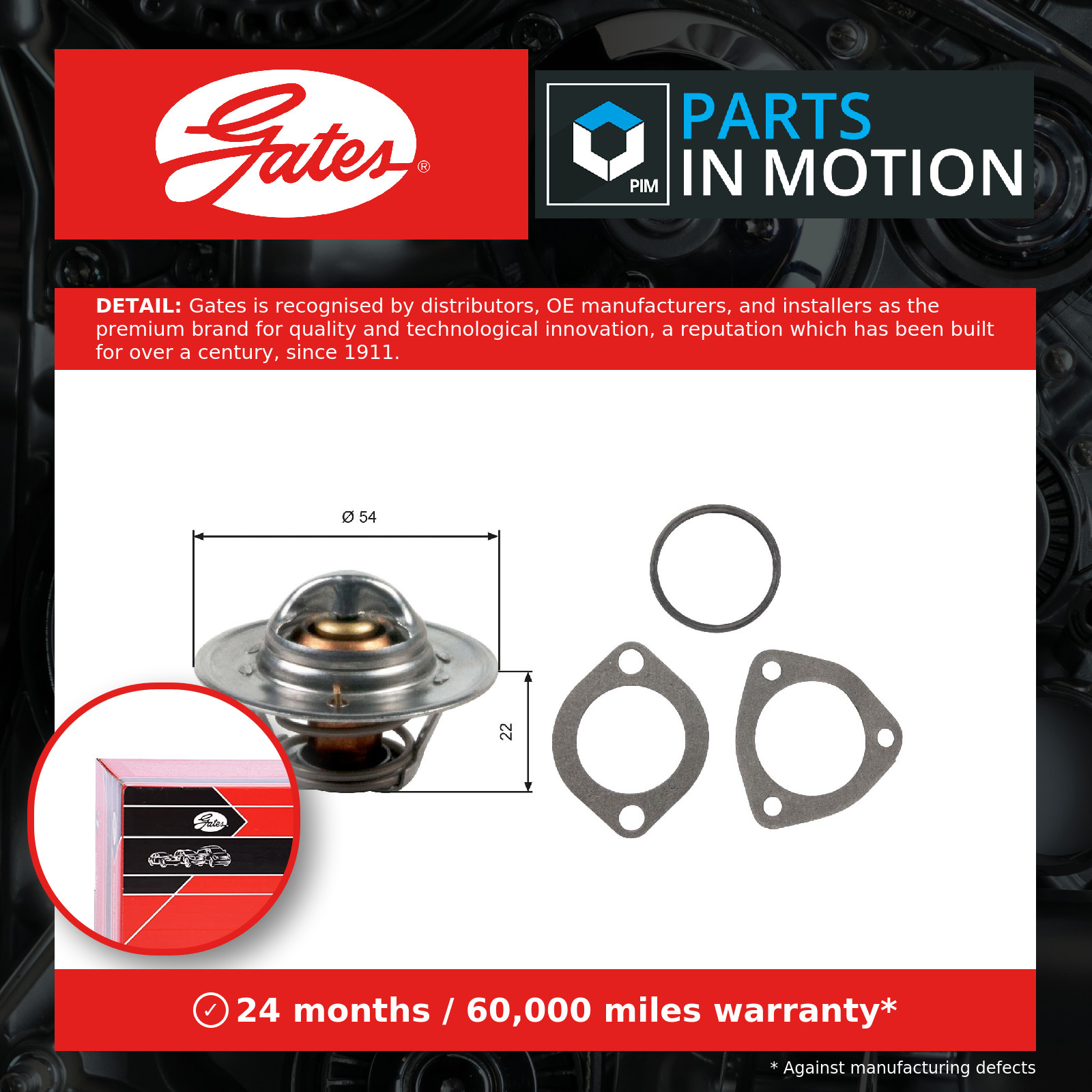 Coolant Thermostat fits FORD ESCORT Mk4, Mk5, Mk6 1.1 1.3 85 to 97 Gates 1472378 - Image 4