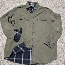 LL Bean Khaki Flannel Lined Hurricane Shirt Jacket Shacket Mens L Tall Green