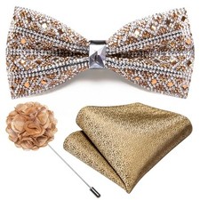Bowties for Men Rhinestone Sequin Diamond Pre Tied with Gold Silver B