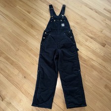 Carhartt Duck Canvas Black Insulated Bib Overalls Workwear R03 Men s 32x28