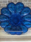 Rare Vintage 10" Anchor Hocking FAIRFIELD Cobalt Blue Flashed Deviled Egg Plate