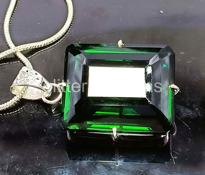 IGL Certified 94 Ct Natural Emerald Shape Gem Pendant 925 Sterling Silver 5DOI