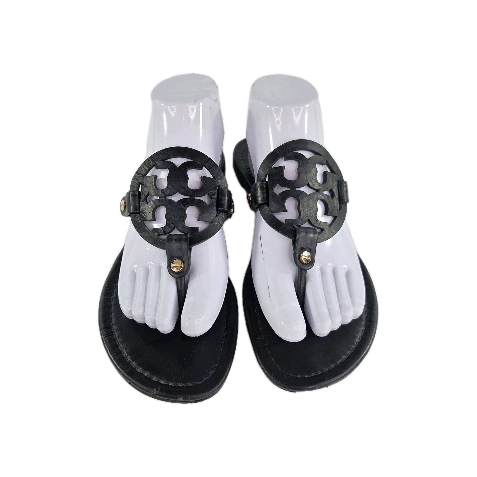 Tory Burch Millet Thong Sandals Womens US 9 M Black Leather Flip-Flops Flat Shoe
