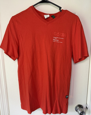 G-Star RAW Red Graphic Logo V-Neck Men's T-Shirt Size S Short Sleeve