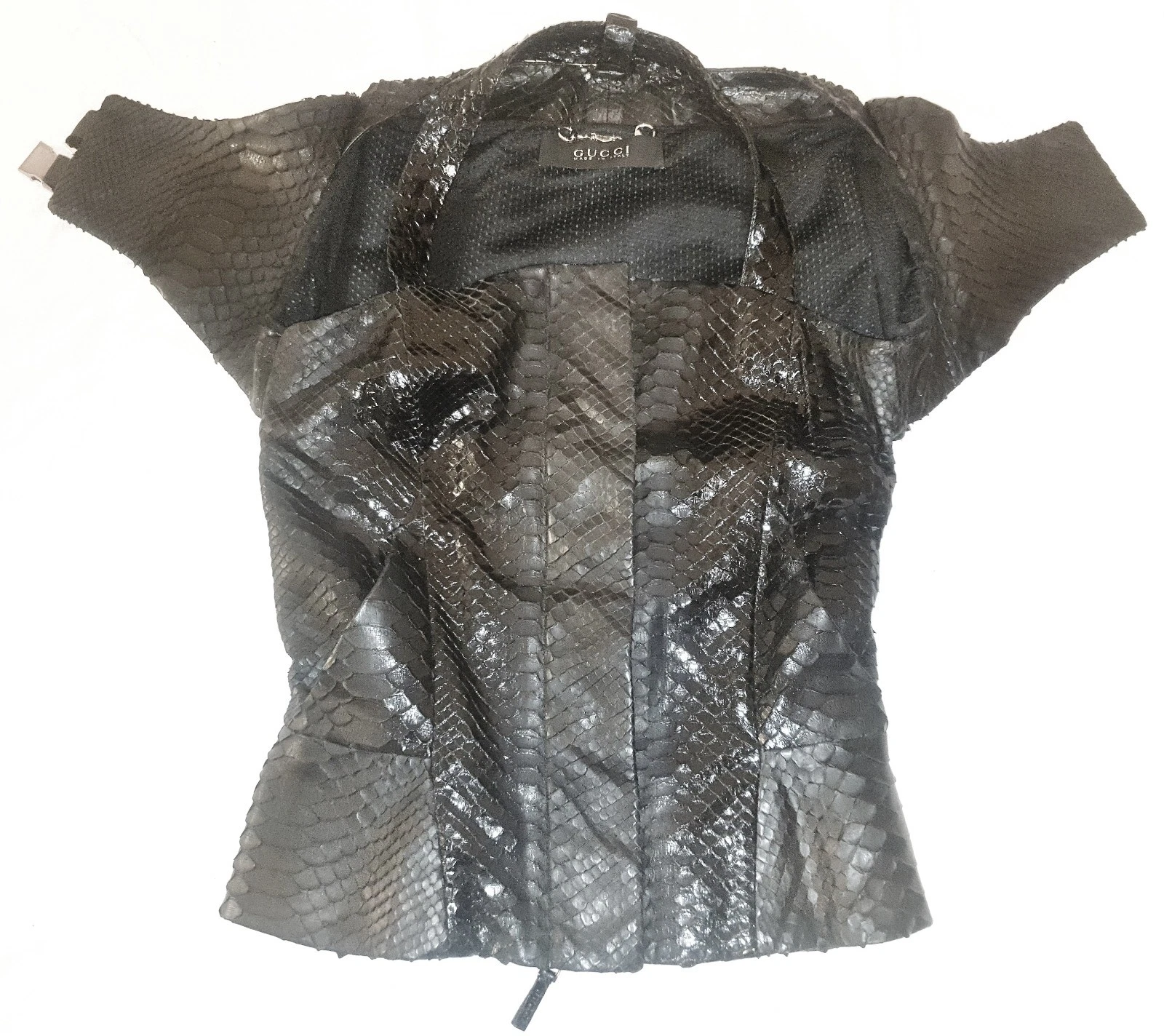 GUCCI ~ RARA pelle di serpente vera PYTHON 2 in 1 top giacca nera taglia: S * AUTENTICA