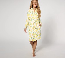 BumbleBella by Jill Martin Dreamy Jersey Spa Robe Lemon Toss XL New
