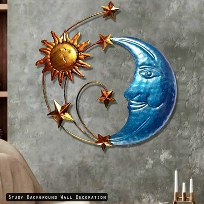 Metall Blechschild Sonne Mond Sterne , Kunst Dekoration, Innen Außen Garten