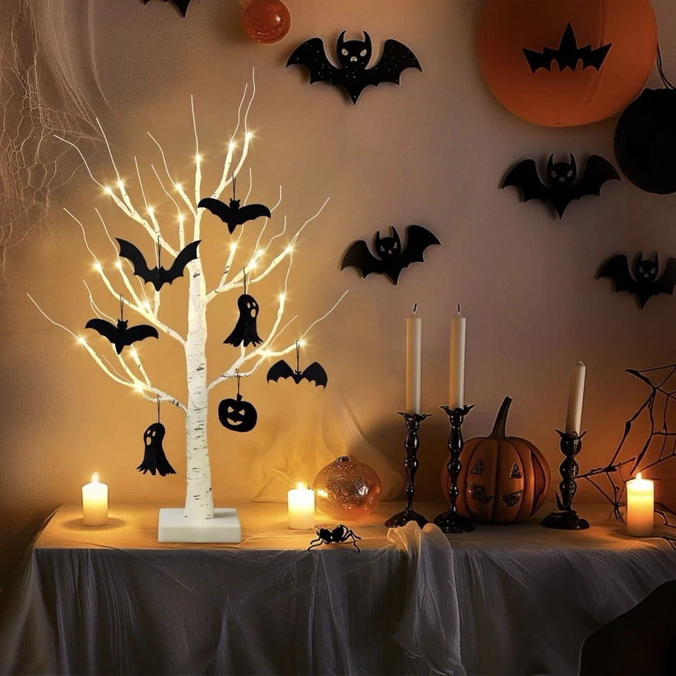 Christmas Halloween 2FT Lighted Birch Tree 6/18hr Timer 2 Pack Warm White 3AAA - Image 4 of 4