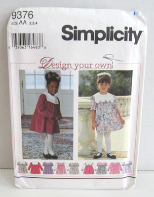 Simplicity 9376 Design Your Own Dress w/Sleeve Options Girls' 2, 3, 4 Pattern UC