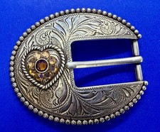 Heart Shaped Swirl Rhinestone Ornate Ranger Replacement Belt Buckle for 1" Belt