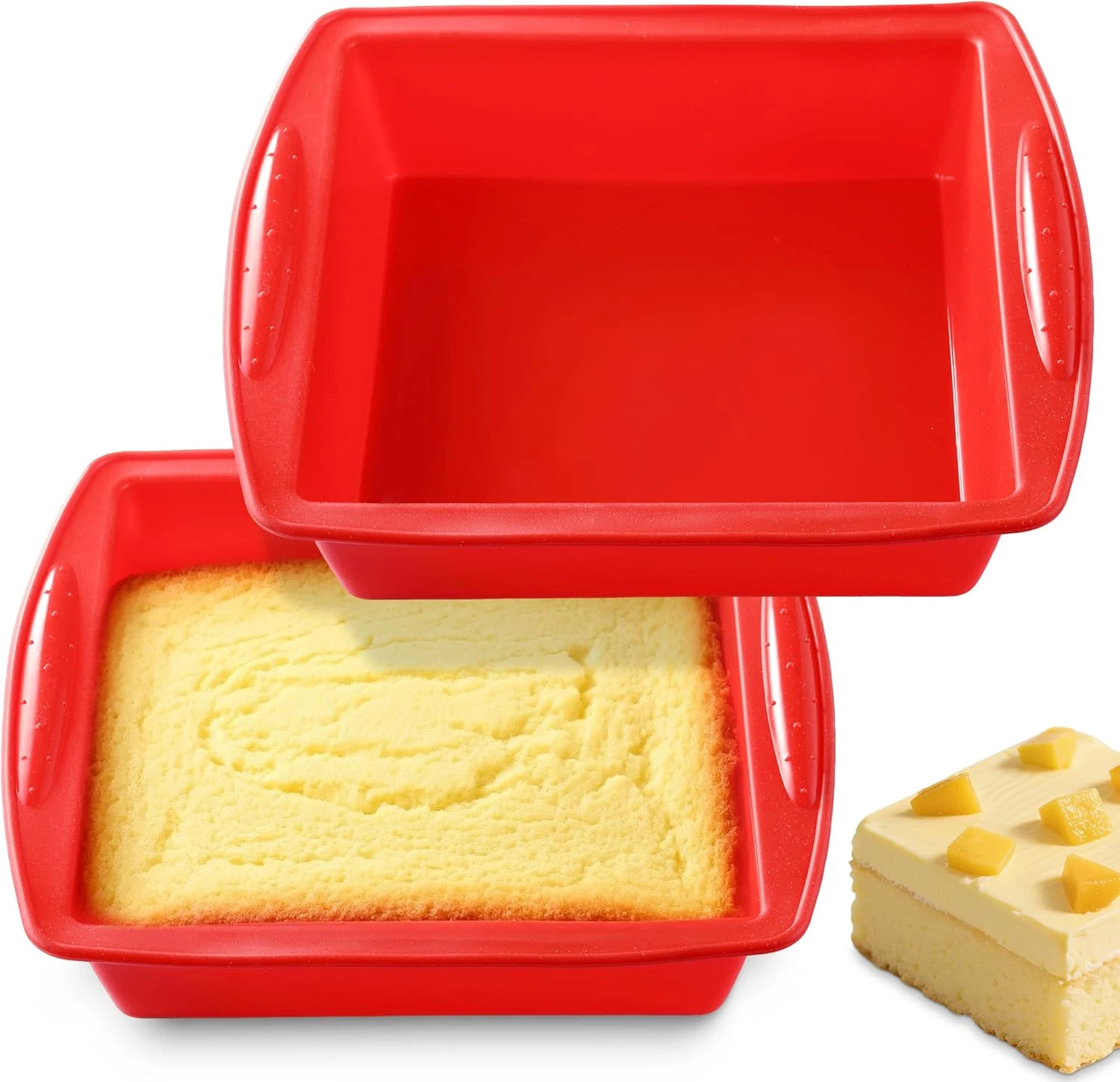 Silicone Square Brownie Pan 2 Pack, 8X8 Baking Pan for Brownies, Cakes, Bread, P