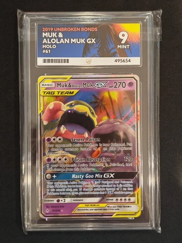 Muk & Alolan Muk GX Tag Team 61/214 Unbroken Bonds Graded Pokemon Card ACE 9