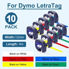 10PK Dymo Letratag Refill 91331 White Plastic Label Tape 12mm LT-100H 1/2"
