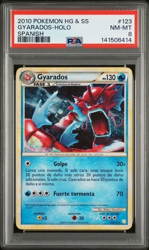 2010 Pokemon Heart Gold Soul Silver Gyarados 123 Holo Spanish Edition PSA 8