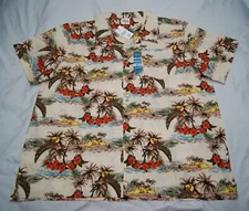 barefoot in paradise hawaiian shirt men palm tree and toucan design beige