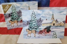 NEW Box Christmas Cards 20 & 21 Env Dashing Through the Snow Sleigh Horse Church