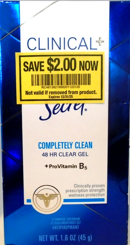 Secret Clinical Strength Antiperspirant Deo Completely Clean Clear Gel 1.6 Ounce